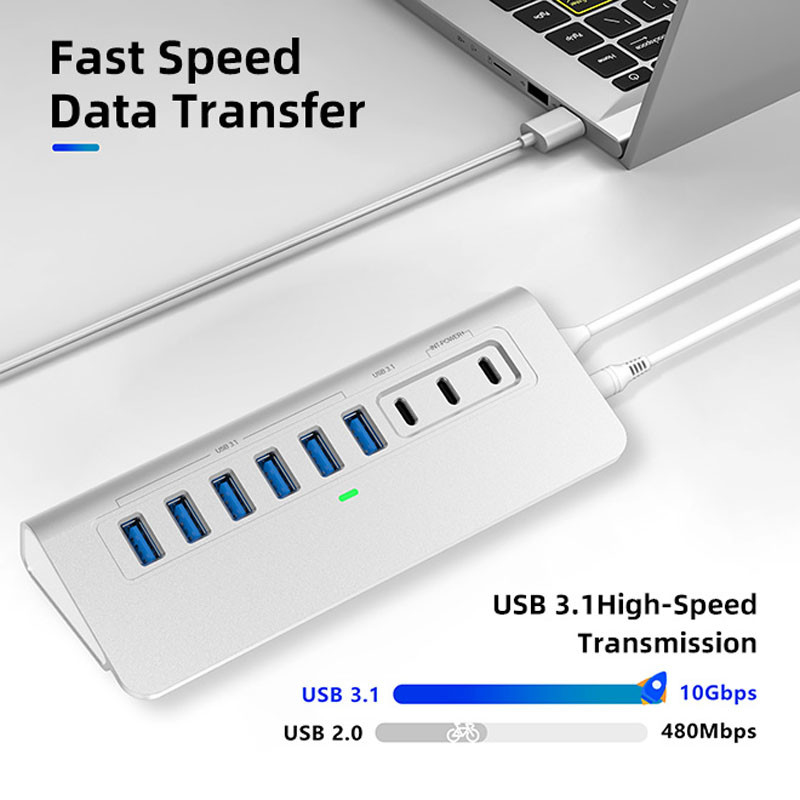 Hub USB Tipe-C dengan Port Tipe C dan Bahan Alloy Aluminium