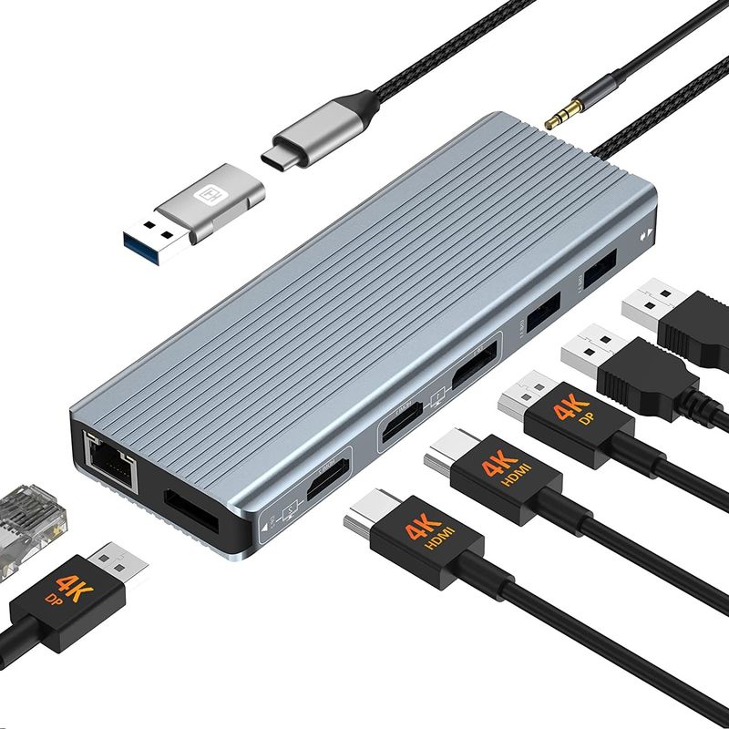 Konektivitas yang ditingkatkan 12 In 1 USB C Type-C Hub Multiport Dock Station Dengan Dual HDMI