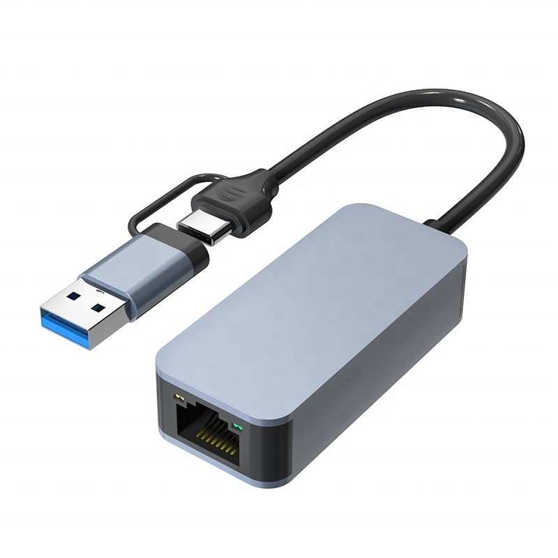 2 In 1 Aluminium USB 3.0 Type C Ethernet Adapter untuk koneksi jaringan yang cepat dan stabil