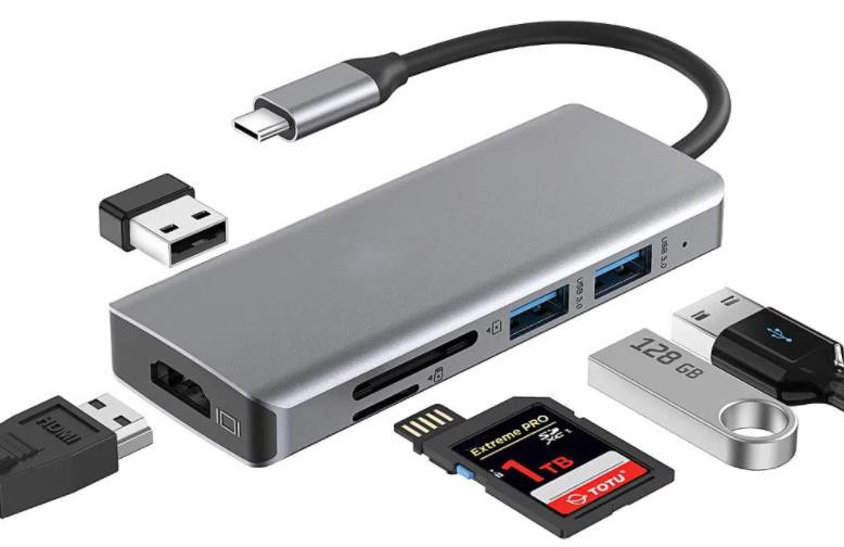 USB C Hub Type-C ke USB 3.0 HDMI VGA RJ45 Lan SD TF Audio Adaptor Multiport USB Grey