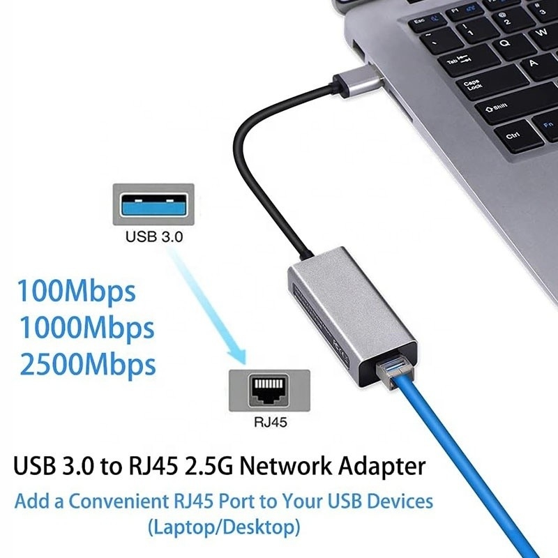 2500Mbps Super Speed 2.5G USB 3.0 Network Card Adapter dengan 2.5G Gigabit Ethernet