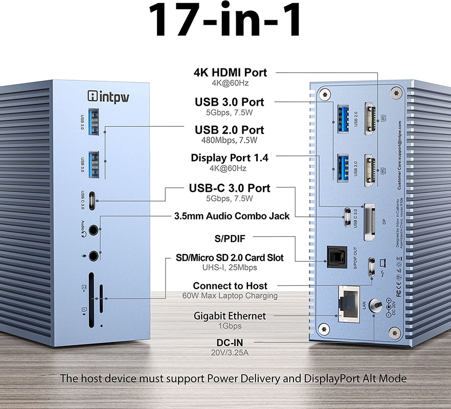 Pengiriman Daya Hingga 120W USB-C Hub Docking Station Dengan MicroSD3.0 Card Reader dengan Performance