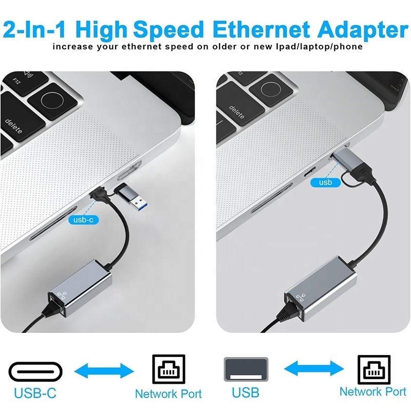 Adaptor Gigabit Lan USB C Tipe-C Ke RJ45 Ethernet untuk Laptop yang Diperlukan
