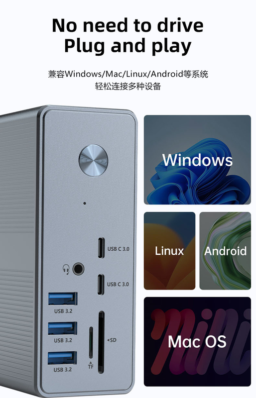 USB A Port Performance Docking Station Multifungsi dengan pendinginan dan ventilasi dan disipasi panas