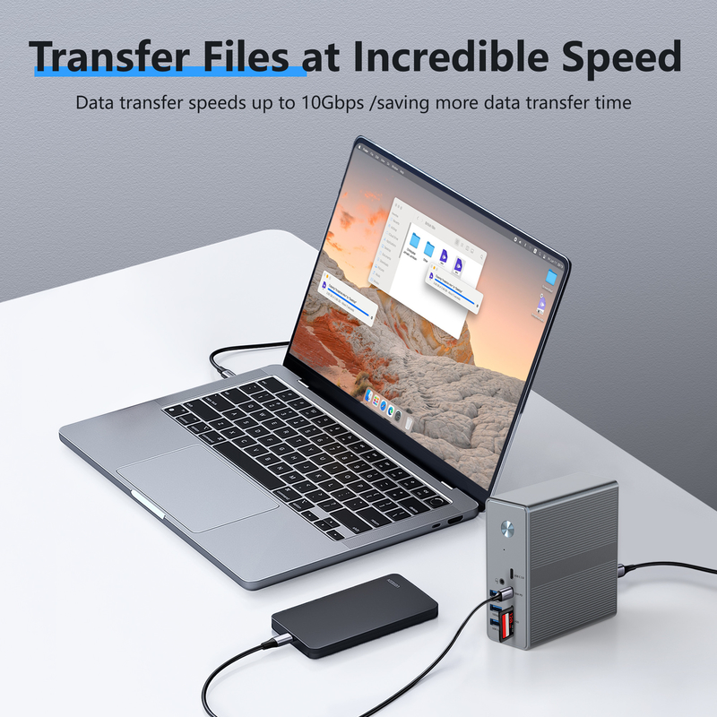 18 in 1 USB-C Docking Station Resolusi Tinggi Hingga 4K dengan Display Link Extend Mode