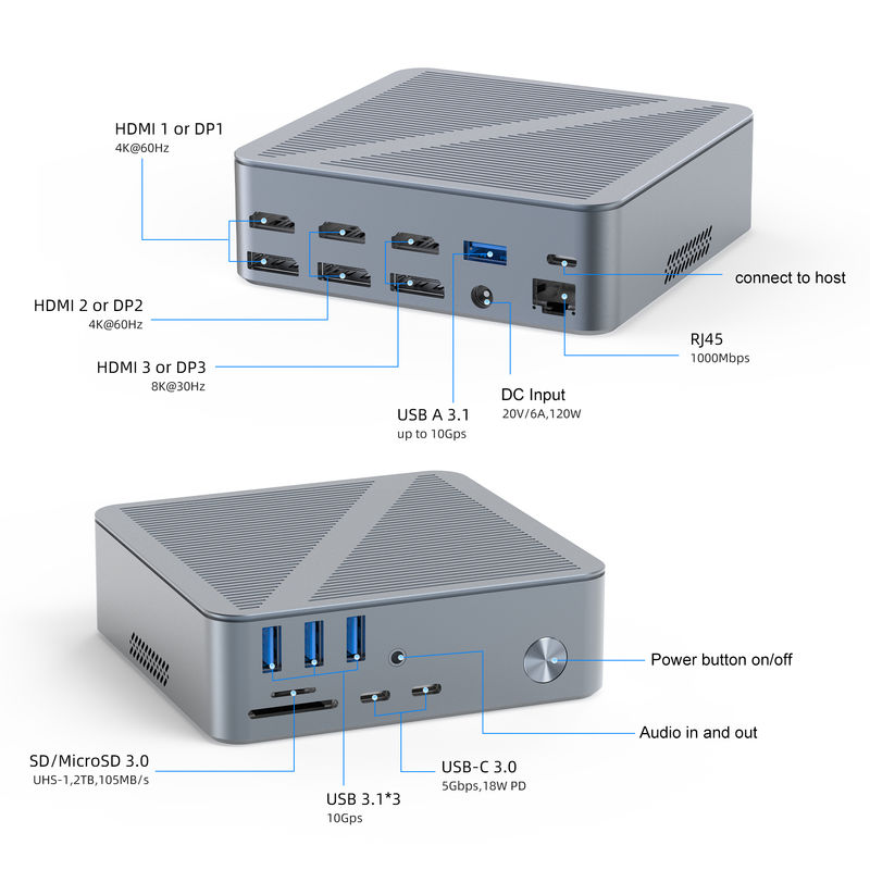 Desktop USB-C Docking Station HDMI 4K Resolution Display Port USB C 3.1 Untuk Laptop PC