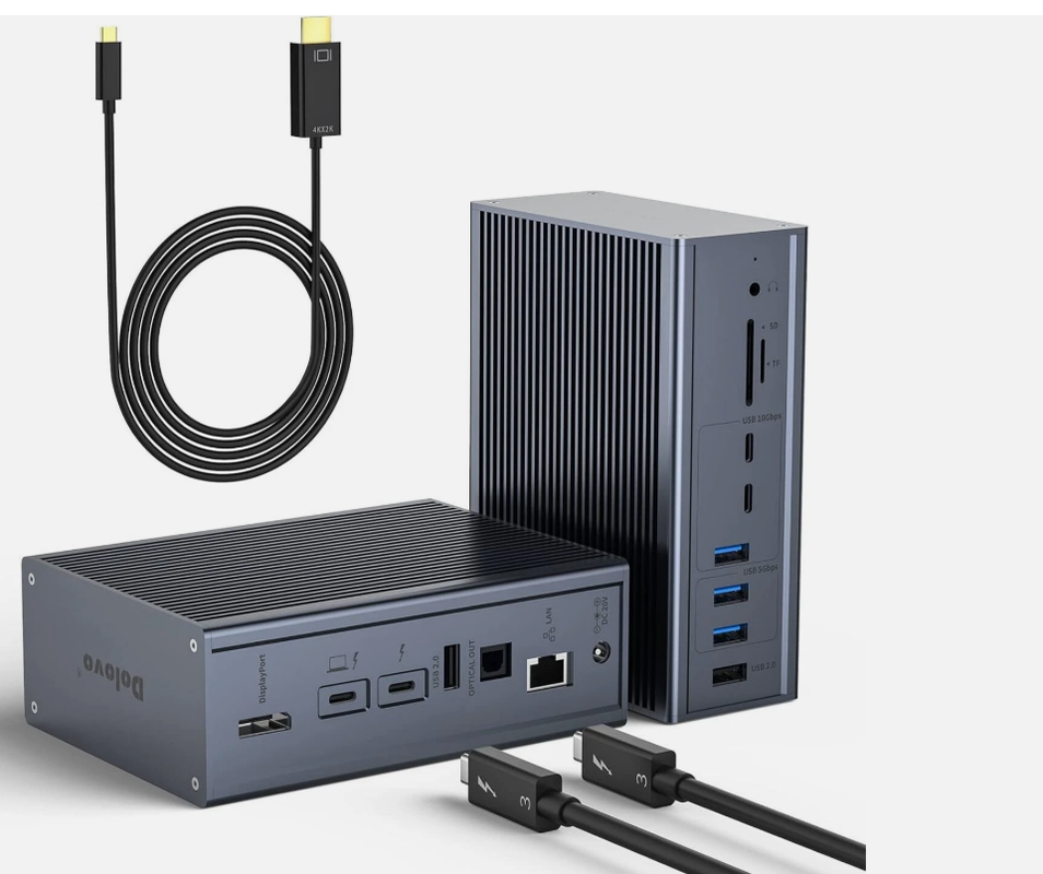 16-in-1 Thunderbolt 3 Docking Station dengan 40Gbps Speed DP1.4 Output dan 65W PD Charging