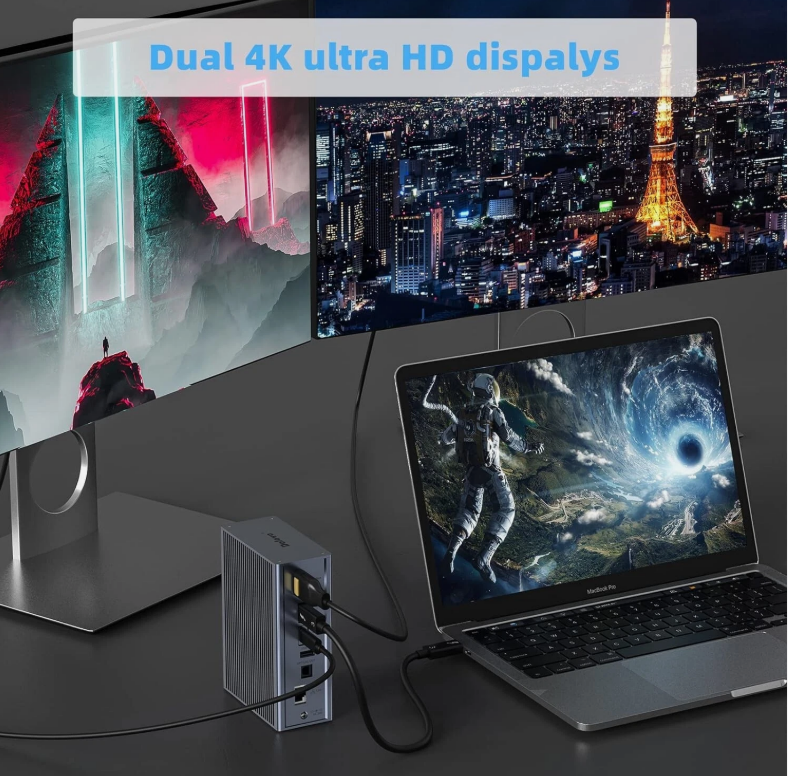 16-in-1 Thunderbolt 3 Docking Station dengan 40Gbps Speed DP1.4 Output dan 65W PD Charging